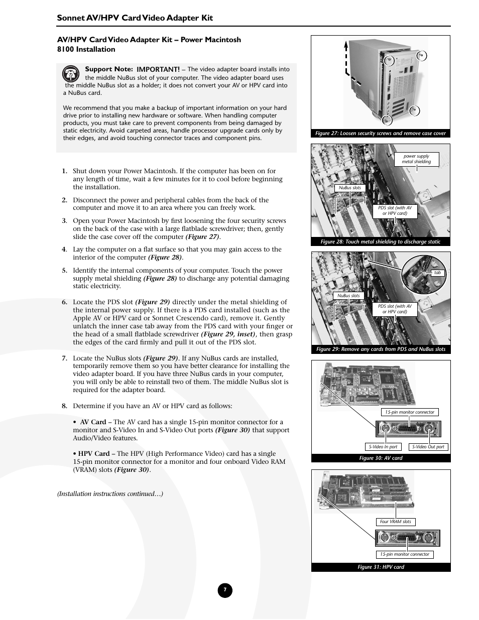 Sonnet av/hpv card video adapter kit | Sonnet Technologies AV_HPV Card Video Adapter Kit User Manual | Page 7 / 10