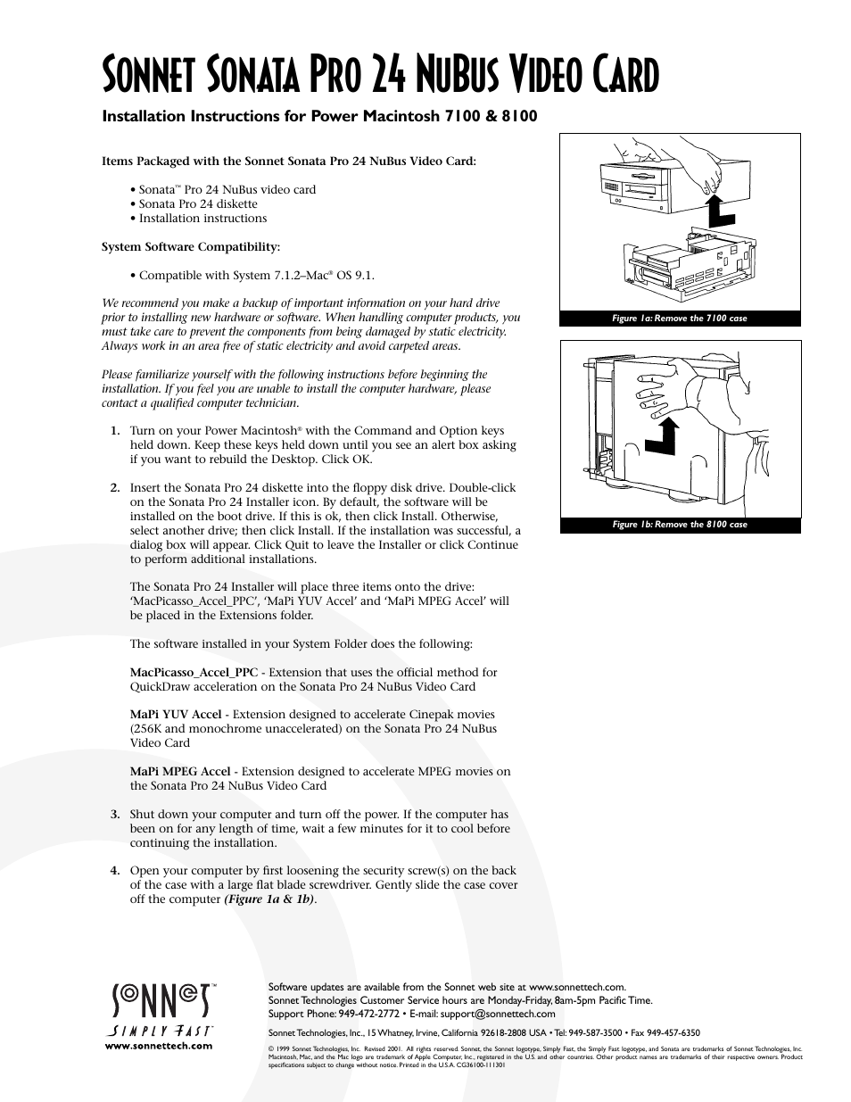 Sonnet Technologies Sonata Pro NuBus Video Card User Manual | 2 pages