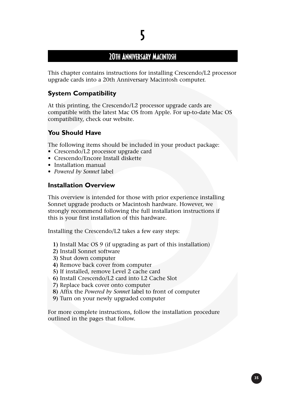 20th anniversary macintosh | Sonnet Technologies Crescendo_L2 Processor Upgrade User Manual | Page 41 / 73