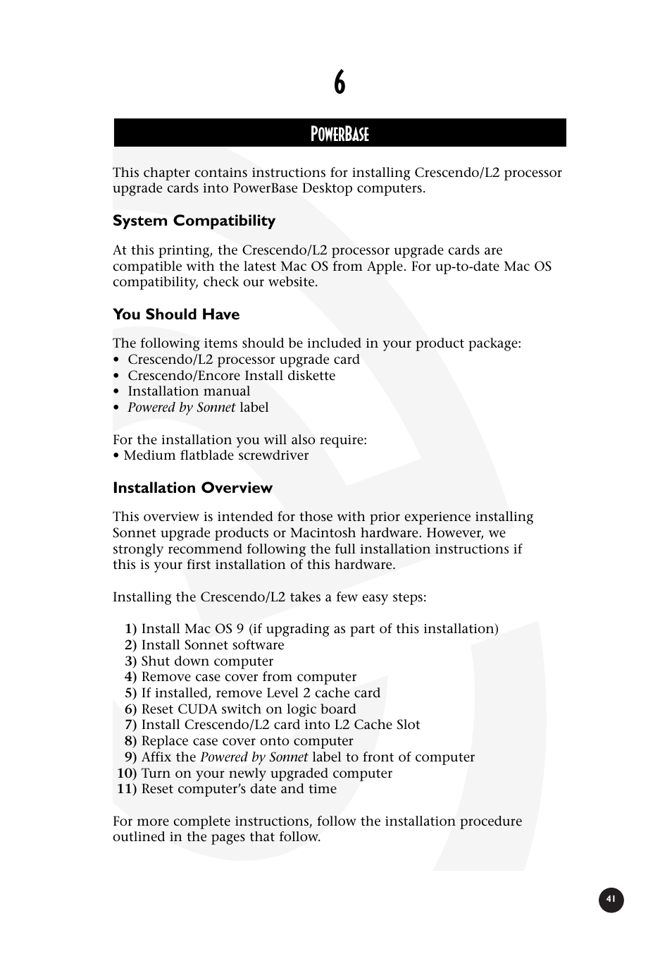 Powerbase | Sonnet Technologies Crescendo_L2 Processor Upgrade User Manual | Page 47 / 73