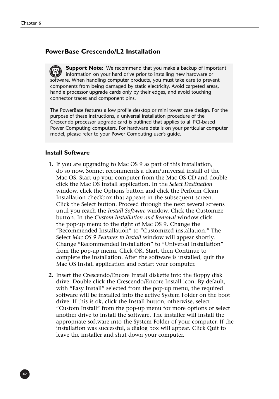 Powerbase crescendo/l2 installation | Sonnet Technologies Crescendo_L2 Processor Upgrade User Manual | Page 48 / 73