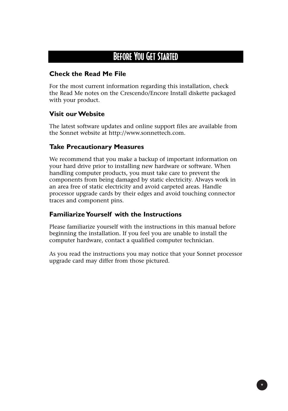 Before you get started | Sonnet Technologies Crescendo_L2 Processor Upgrade User Manual | Page 5 / 73