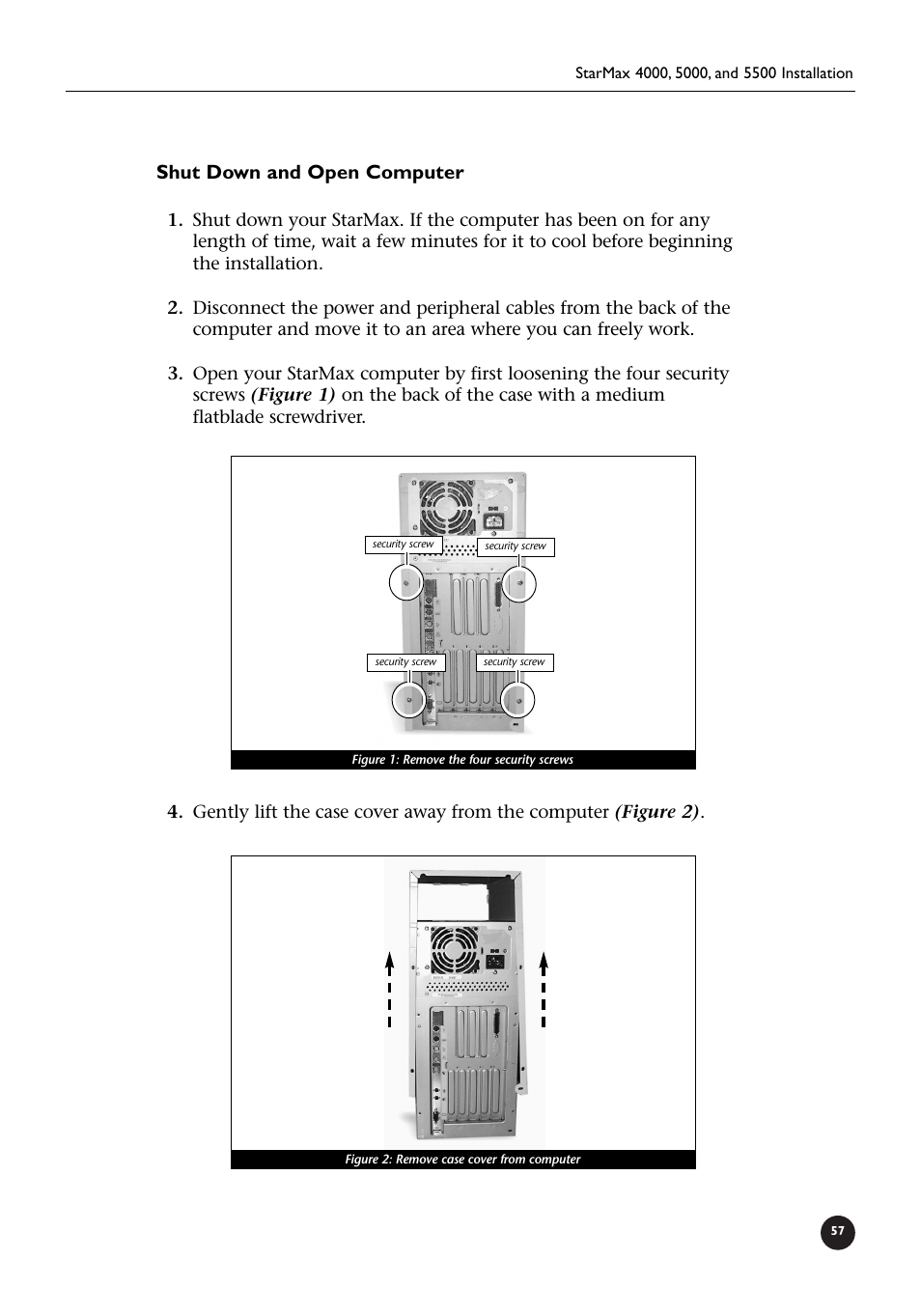 Shut down and open computer | Sonnet Technologies Crescendo_L2 Processor Upgrade User Manual | Page 63 / 73