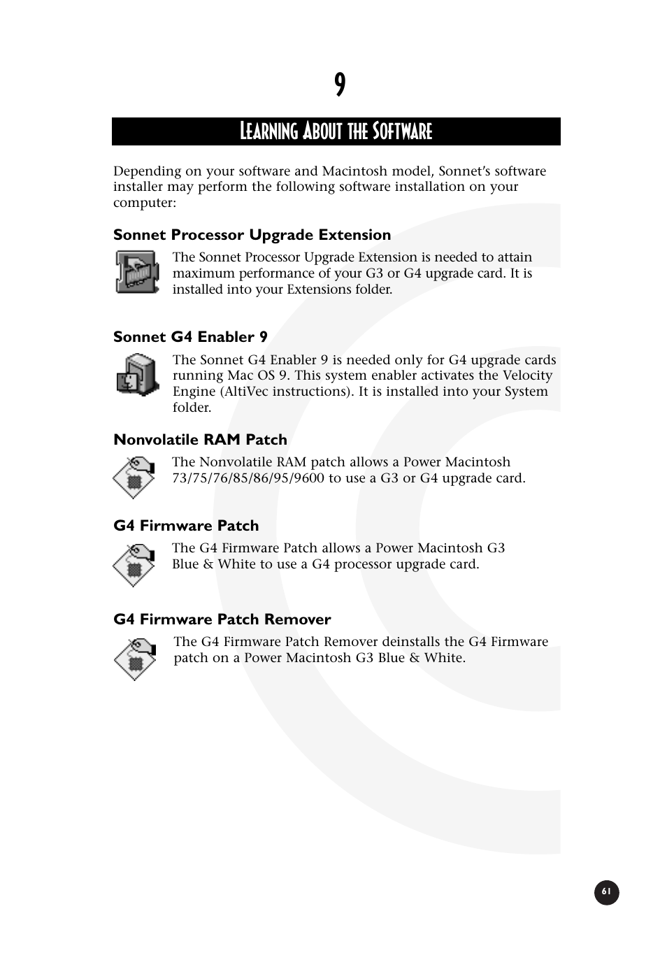 Learning about the software | Sonnet Technologies Crescendo_L2 Processor Upgrade User Manual | Page 67 / 73