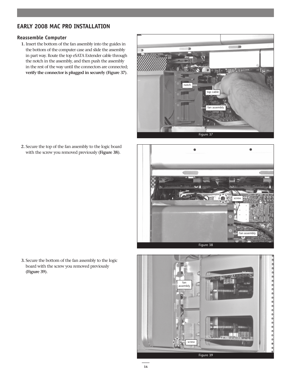 Early 2008 mac pro installation, Reassemble computer | Sonnet Technologies eSATA Extender Cable User Manual | Page 14 / 16