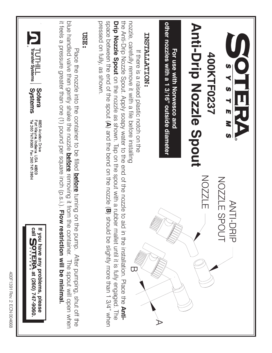 Sotera KIT 400KTF0237 User Manual | 1 page