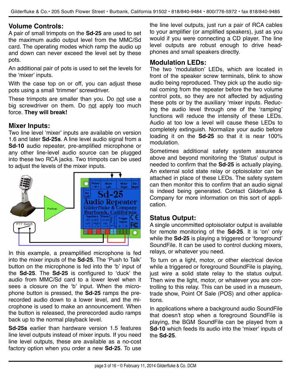 Gilderfluke&Co Sd-25 Audio Repeaters w/Amplifier User Manual | Page 3 / 16