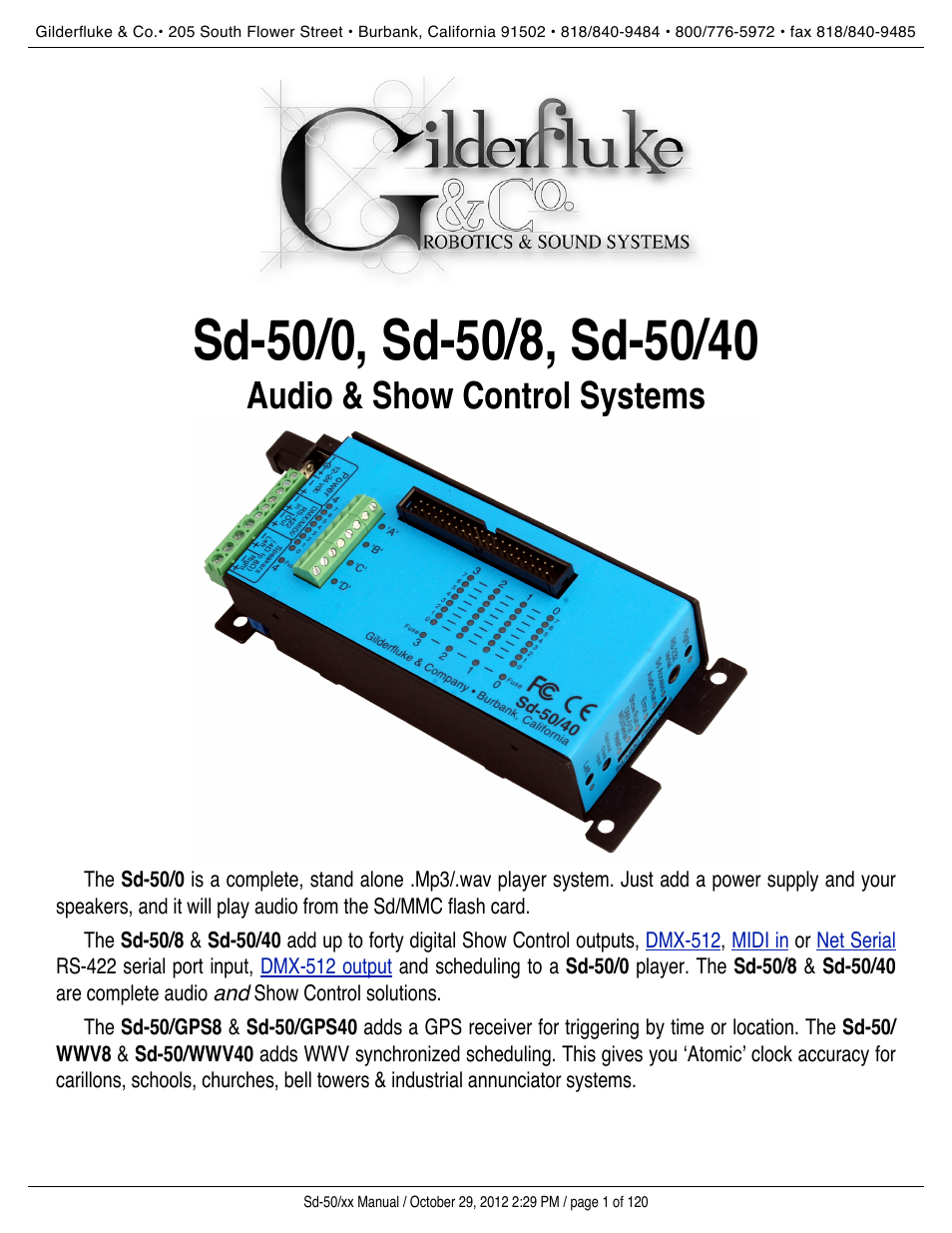 Gilderfluke&Co Sd-50 Audio & Show Controllers User Manual | 120 pages