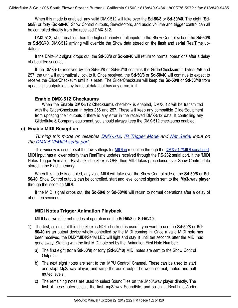 Enable dmx-512 checksums, Enable midi reception, Midi notes trigger animation playback | Gilderfluke&Co Sd-50 Audio & Show Controllers User Manual | Page 102 / 120