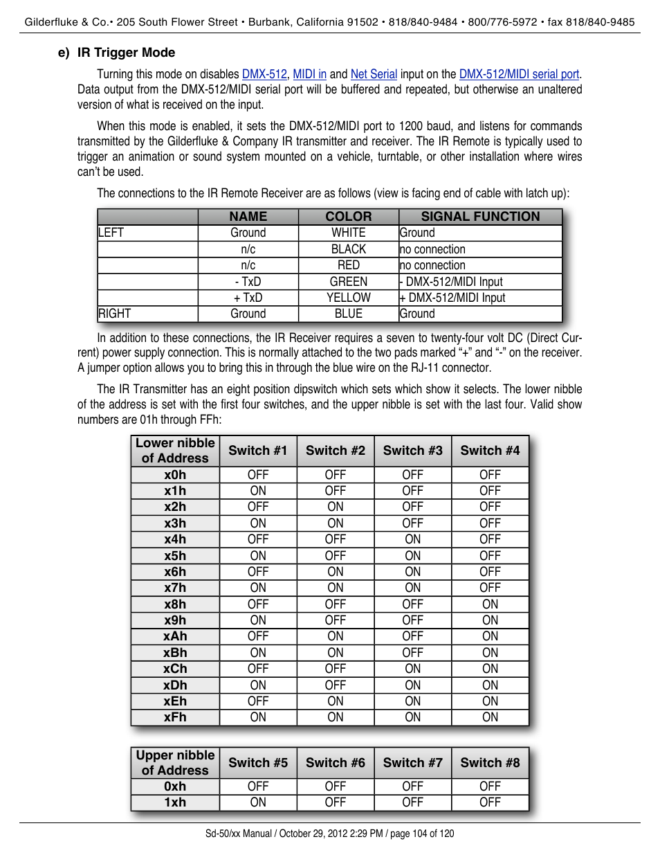 Ir trigger mode | Gilderfluke&Co Sd-50 Audio & Show Controllers User Manual | Page 104 / 120
