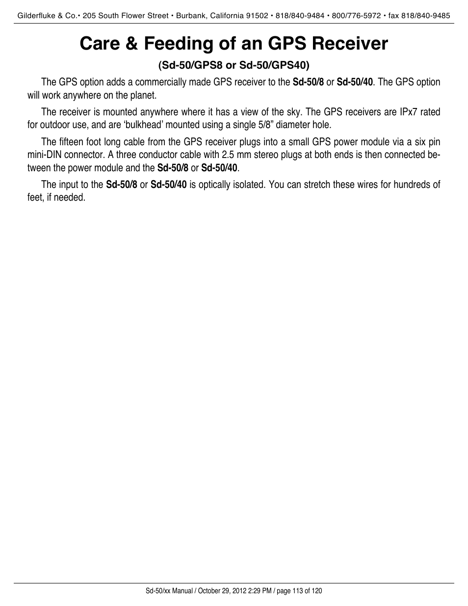 Care & feeding of an gps receiver, Gps receivers | Gilderfluke&Co Sd-50 Audio & Show Controllers User Manual | Page 113 / 120