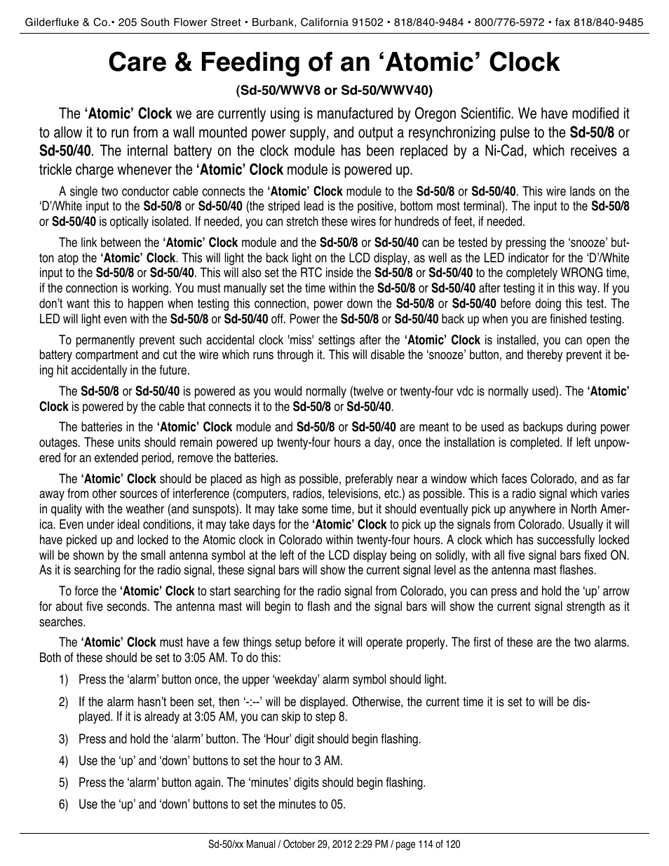 Care & feeding of an ‘atomic’ clock, Atomic’ clock, Care & feeding of an ʻatomicʼ clock | Gilderfluke&Co Sd-50 Audio & Show Controllers User Manual | Page 114 / 120