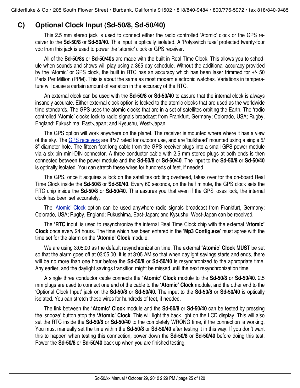 Optional clock input (sd-50/8, sd-50/40) | Gilderfluke&Co Sd-50 Audio & Show Controllers User Manual | Page 25 / 120