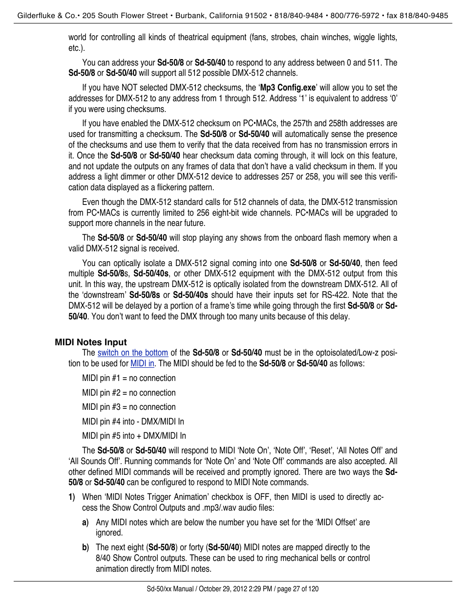 Midi in, Midi notes input, Midi | Gilderfluke&Co Sd-50 Audio & Show Controllers User Manual | Page 27 / 120