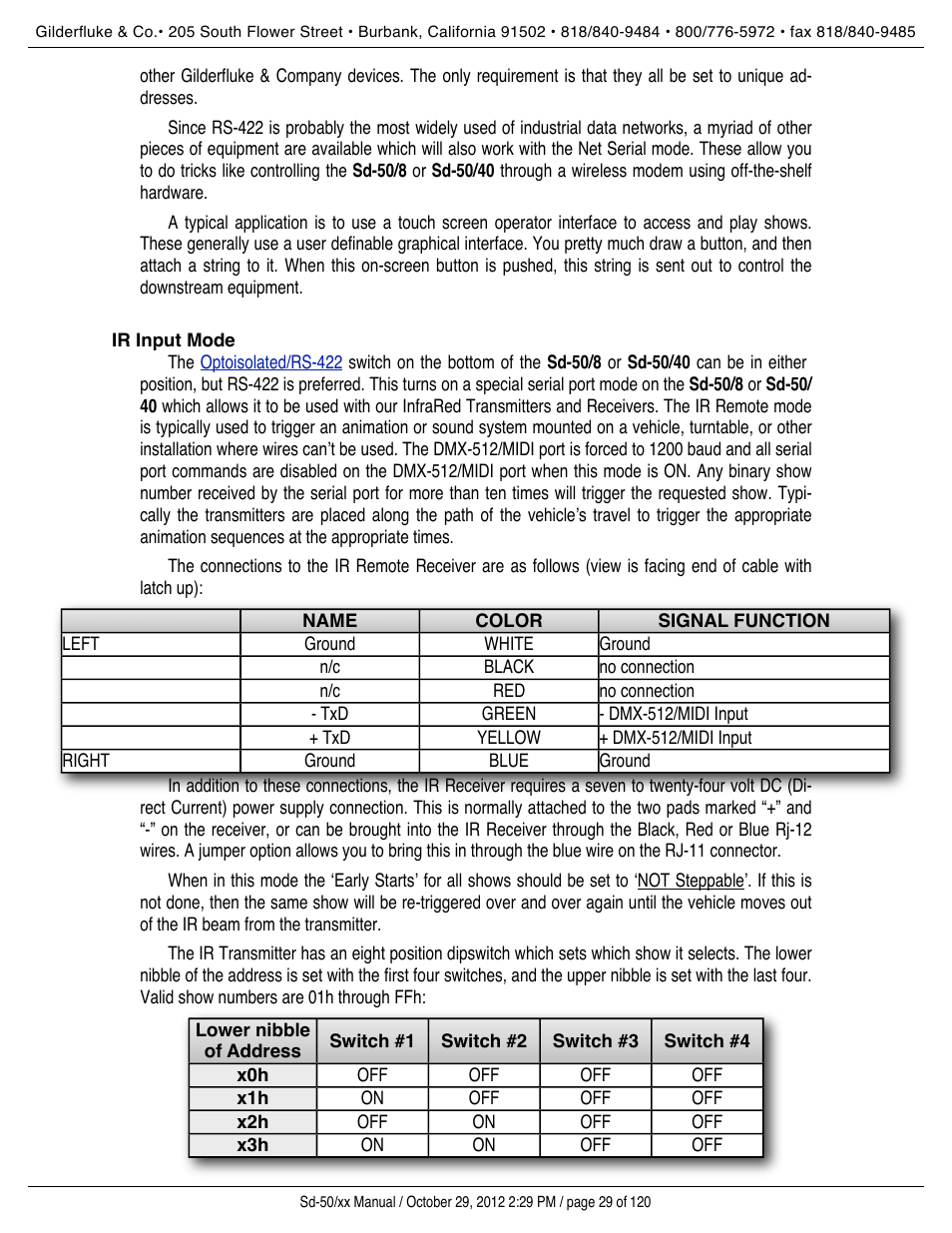 Ir input mode, Ir trig, Ger mode | Ir trigger mode | Gilderfluke&Co Sd-50 Audio & Show Controllers User Manual | Page 29 / 120