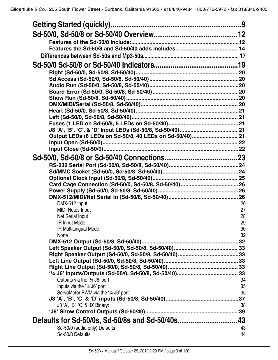 Gilderfluke&Co Sd-50 Audio & Show Controllers User Manual | Page 3 / 120