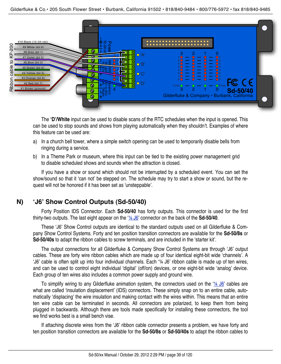 ʻj6ʼ show control outputs (sd-50/40), Show control outputs, Show control digital outputs | Sd-50/40 | Gilderfluke&Co Sd-50 Audio & Show Controllers User Manual | Page 39 / 120