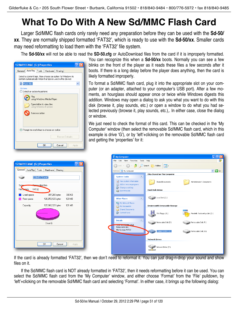 What to do with a new sd/mmc flash card, What to do with a new, Sd/mmc flash card) | Gilderfluke&Co Sd-50 Audio & Show Controllers User Manual | Page 51 / 120