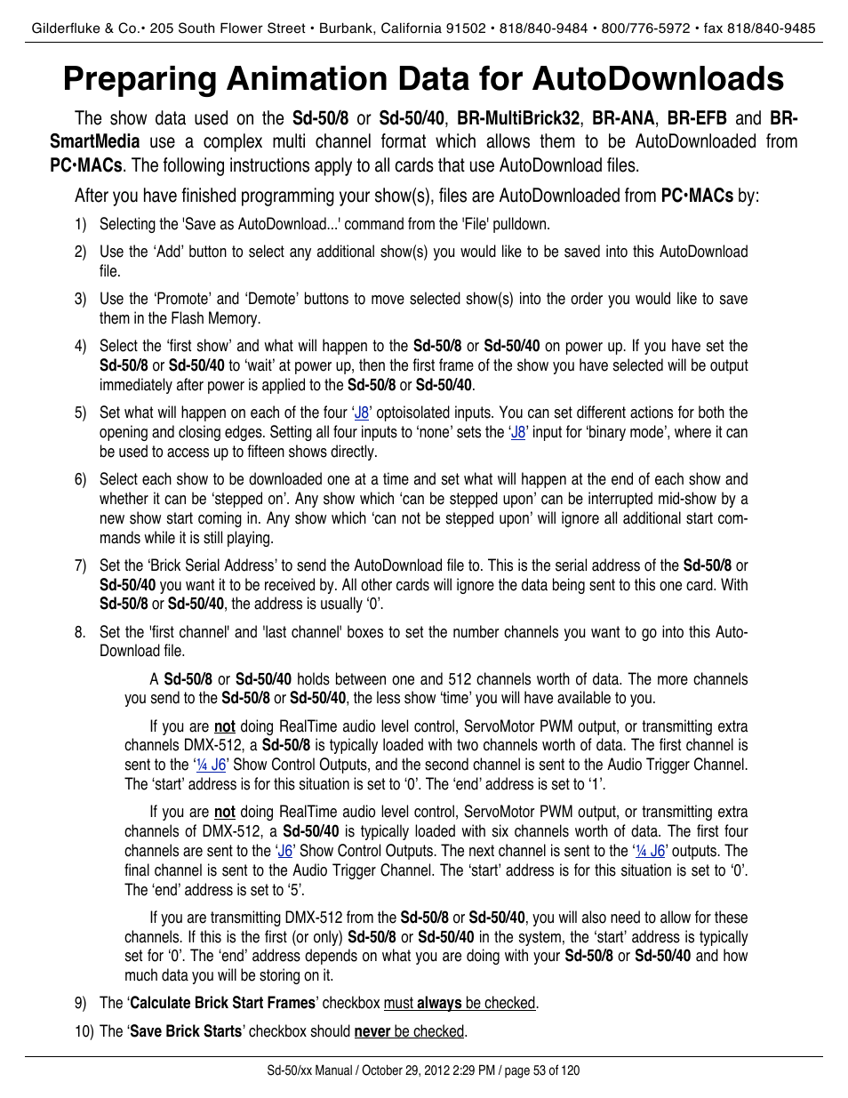 Preparing animation data for autodownloads | Gilderfluke&Co Sd-50 Audio & Show Controllers User Manual | Page 53 / 120