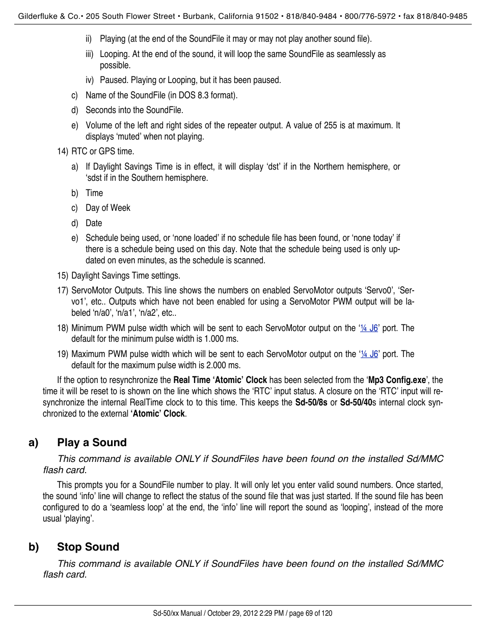 Play a sound, Stop sound | Gilderfluke&Co Sd-50 Audio & Show Controllers User Manual | Page 69 / 120