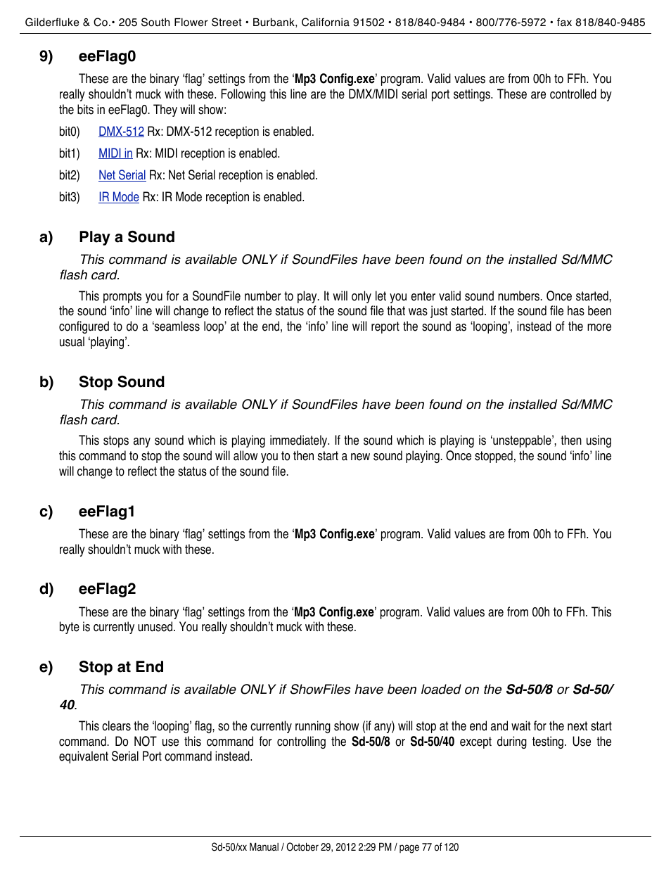 Eeflag0, Play a sound, Stop sound | Eeflag1, Eeflag2, Stop at end | Gilderfluke&Co Sd-50 Audio & Show Controllers User Manual | Page 77 / 120