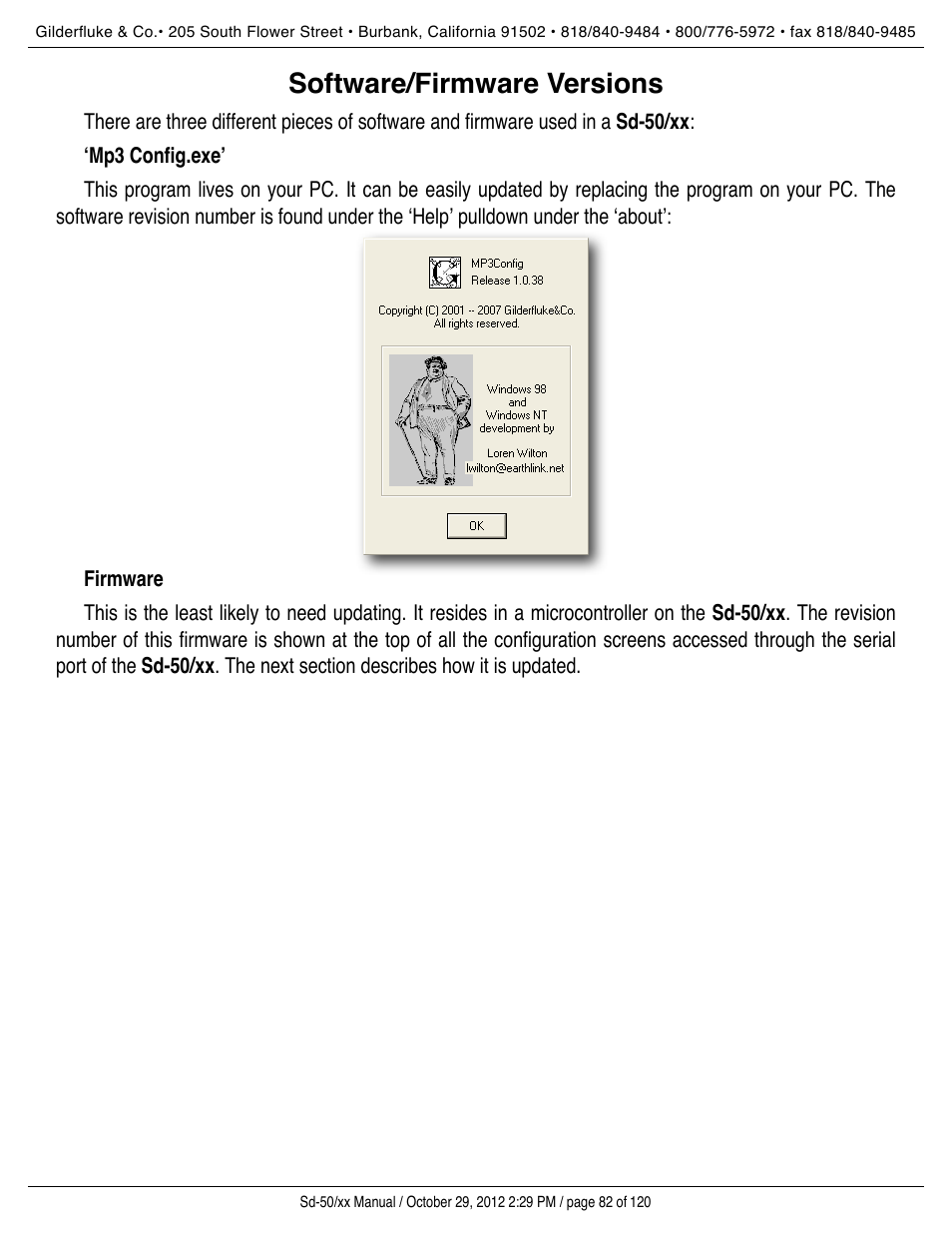 Software/firmware versions | Gilderfluke&Co Sd-50 Audio & Show Controllers User Manual | Page 82 / 120