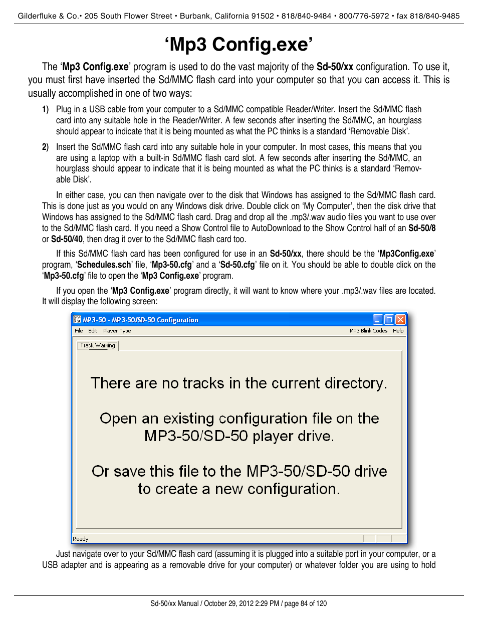 Mp3 config.exe, No files in directory warning), ʻmp3 config.exeʼ | Gilderfluke&Co Sd-50 Audio & Show Controllers User Manual | Page 84 / 120