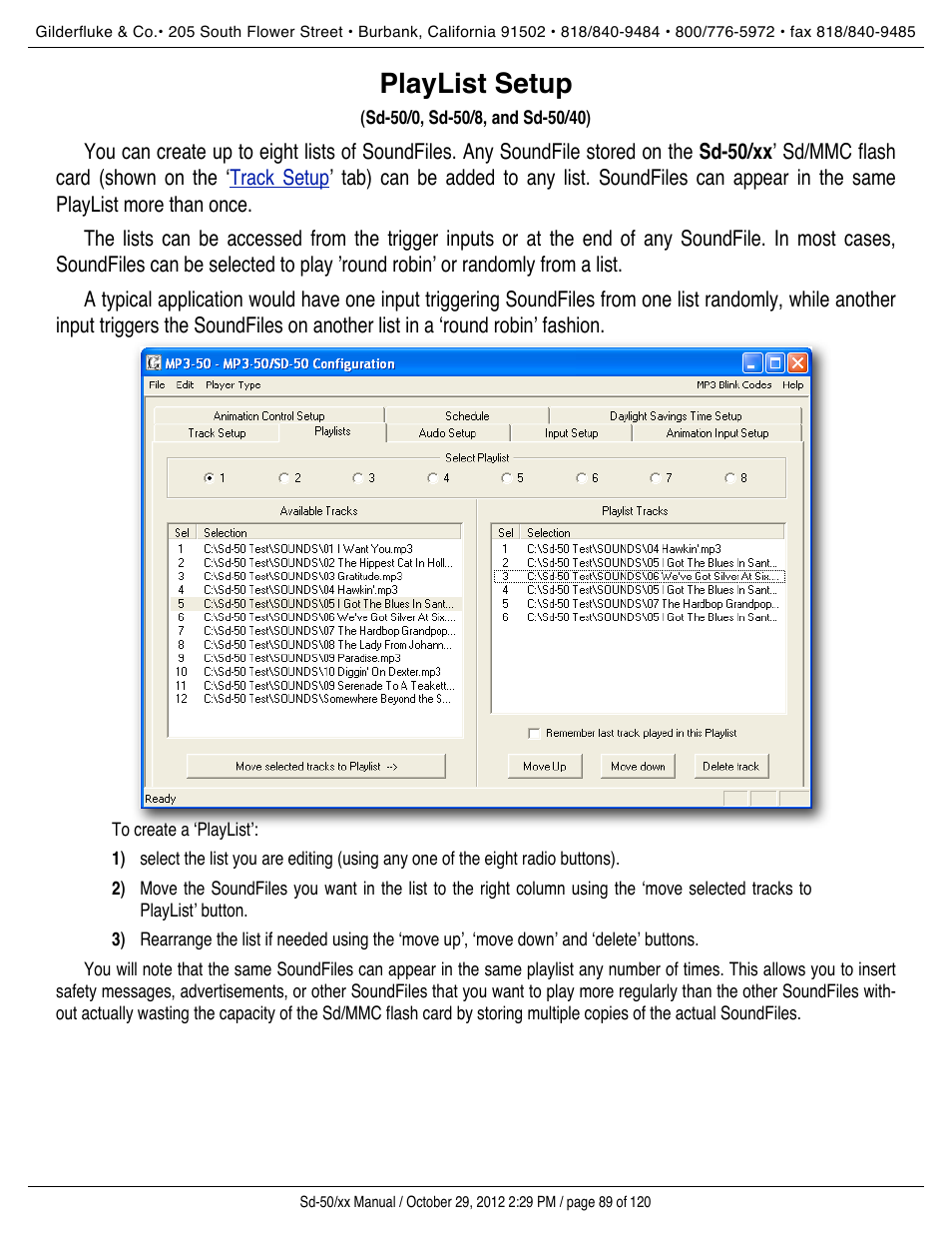 Playlist setup, Play lists | Gilderfluke&Co Sd-50 Audio & Show Controllers User Manual | Page 89 / 120