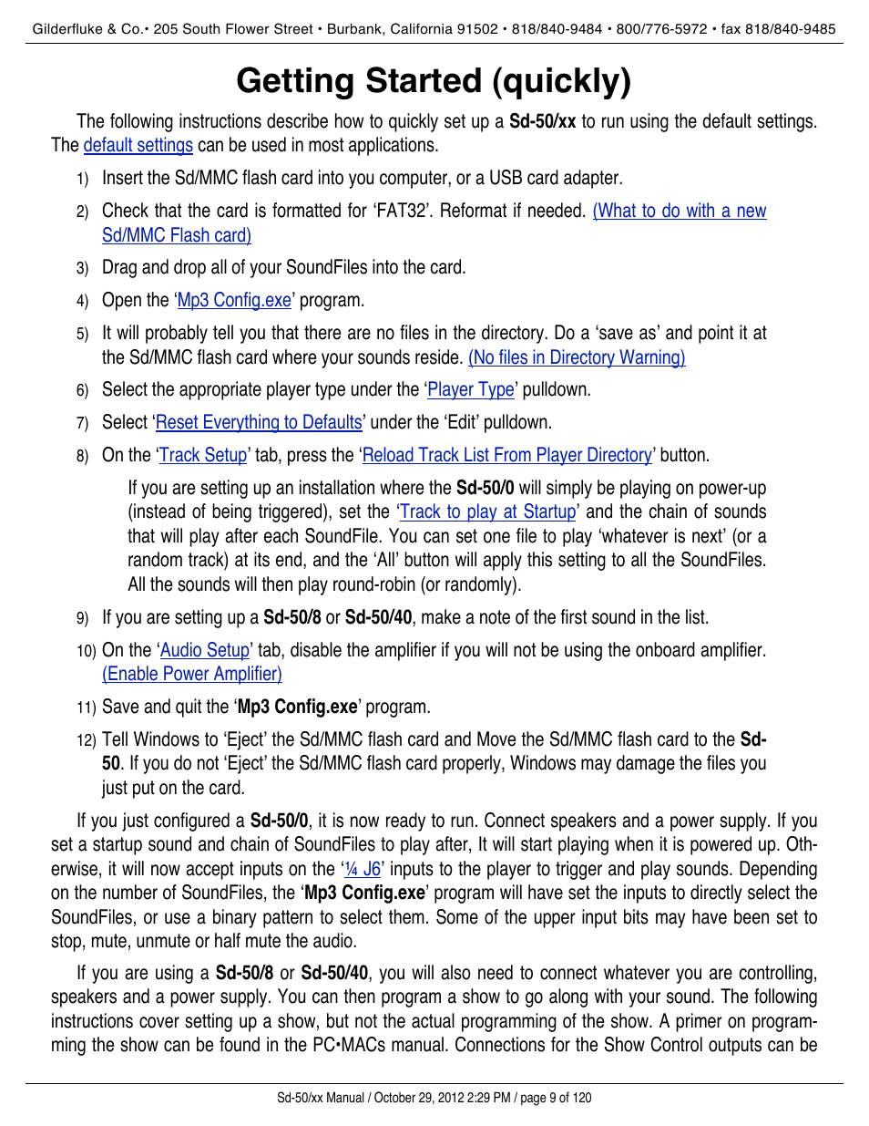 Getting started (quickly) | Gilderfluke&Co Sd-50 Audio & Show Controllers User Manual | Page 9 / 120