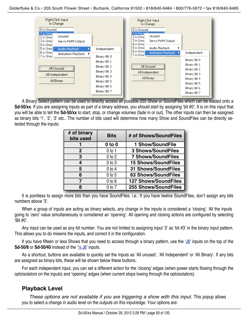 Playback level | Gilderfluke&Co Sd-50 Audio & Show Controllers User Manual | Page 93 / 120