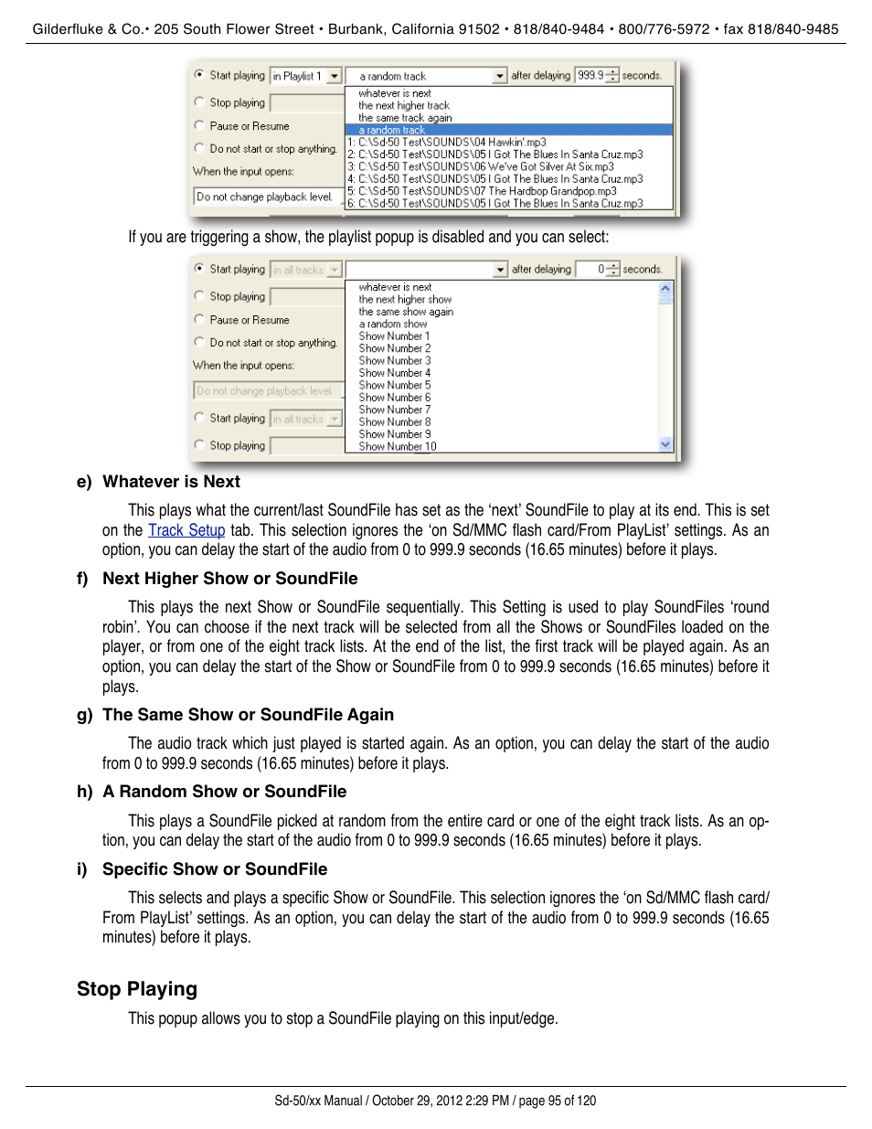 Whatever is next, Next higher show or soundfile, The same show or soundfile again | A random show or soundfile, Specific show or soundfile, Stop playing | Gilderfluke&Co Sd-50 Audio & Show Controllers User Manual | Page 95 / 120