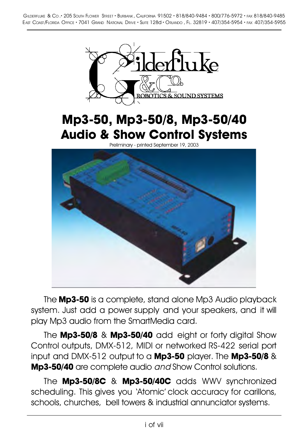 Gilderfluke&Co Mp3-50 Audio & Show Controllers User Manual | 127 pages