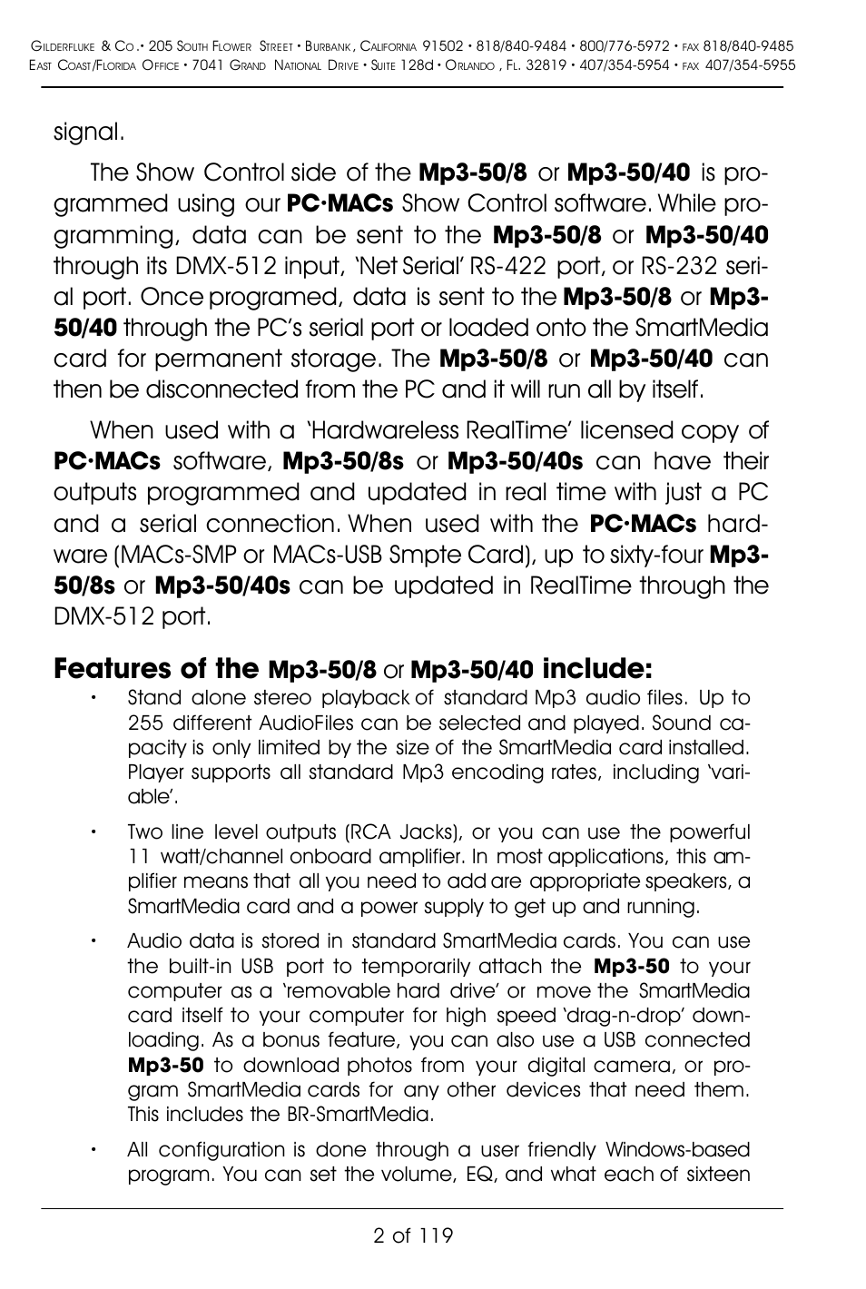 Features of the, Include, 2 of 119 | Gilderfluke&Co Mp3-50 Audio & Show Controllers User Manual | Page 10 / 127
