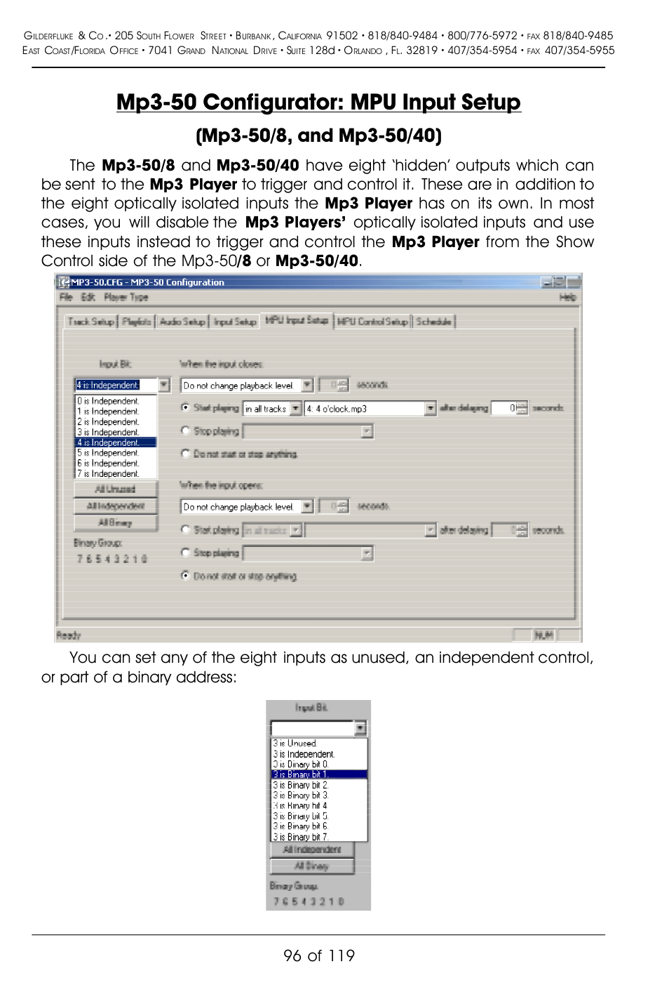 Mp3-50 configurator: mpu input setup | Gilderfluke&Co Mp3-50 Audio & Show Controllers User Manual | Page 104 / 127