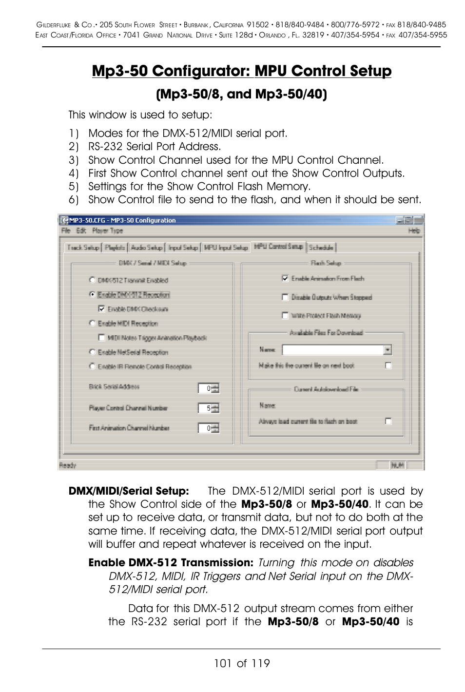 Mp3-50 configurator: mpu control setup | Gilderfluke&Co Mp3-50 Audio & Show Controllers User Manual | Page 109 / 127