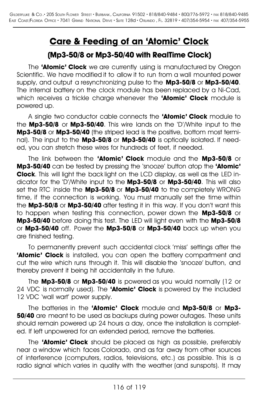 Care & feeding of an ‘atomic’ clock | Gilderfluke&Co Mp3-50 Audio & Show Controllers User Manual | Page 124 / 127