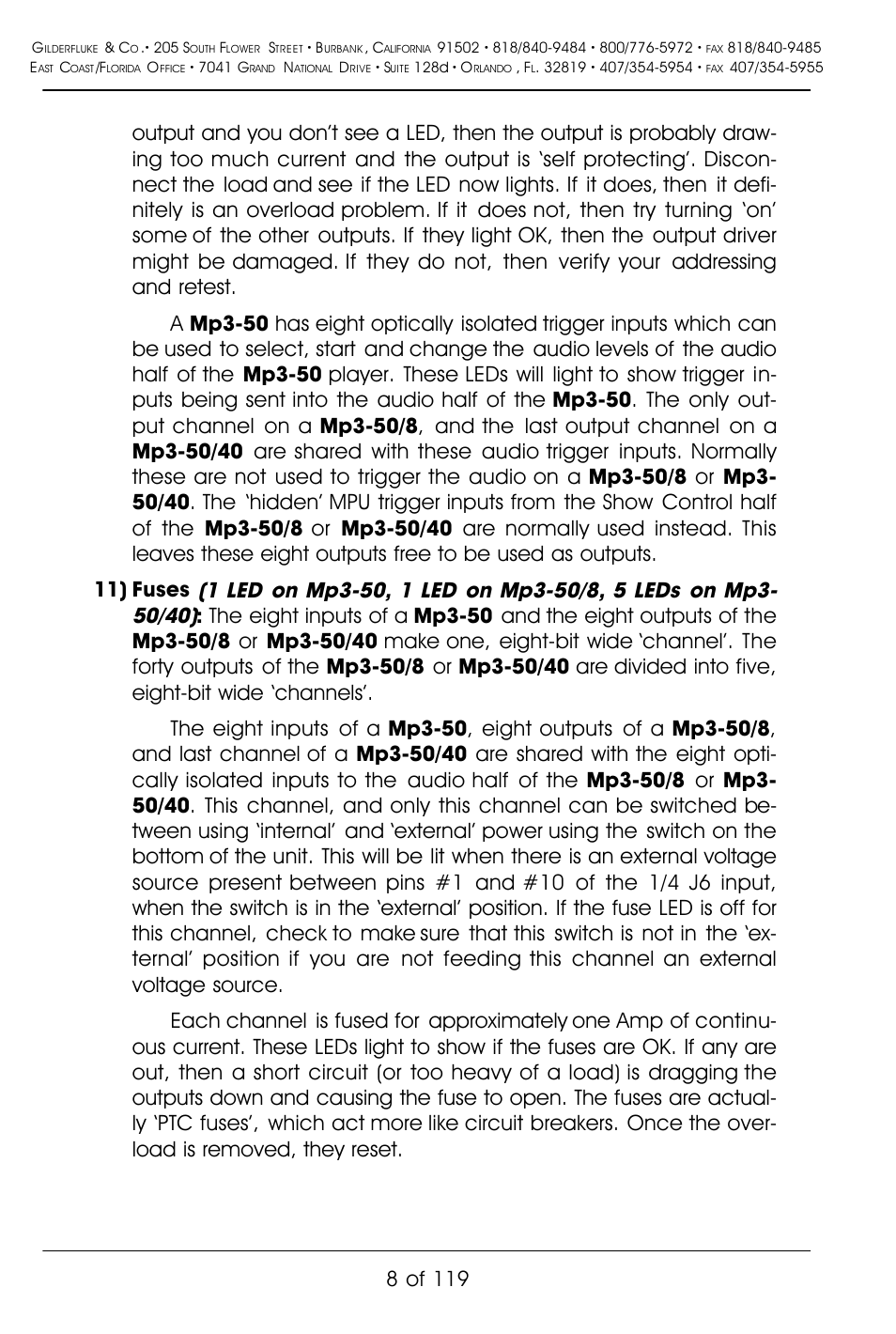 8 of 119 | Gilderfluke&Co Mp3-50 Audio & Show Controllers User Manual | Page 16 / 127