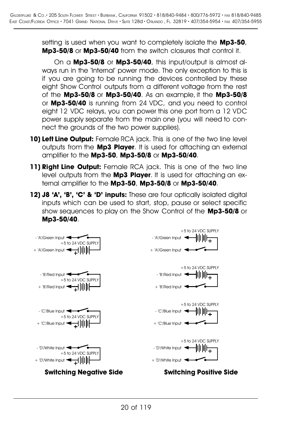 Switching negative side, Switching positive side | Gilderfluke&Co Mp3-50 Audio & Show Controllers User Manual | Page 28 / 127