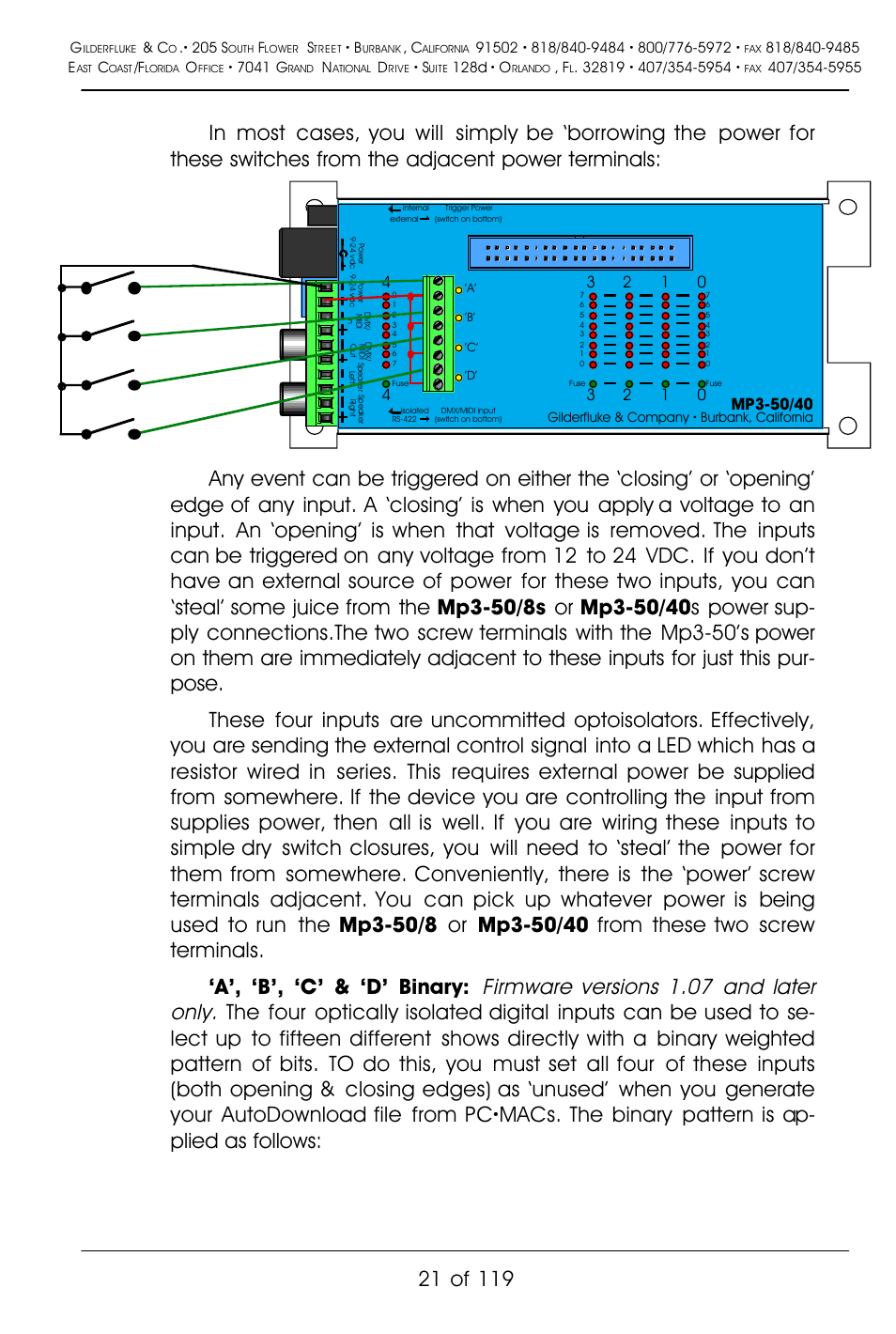 Firmware versions 1.07 and later only | Gilderfluke&Co Mp3-50 Audio & Show Controllers User Manual | Page 29 / 127