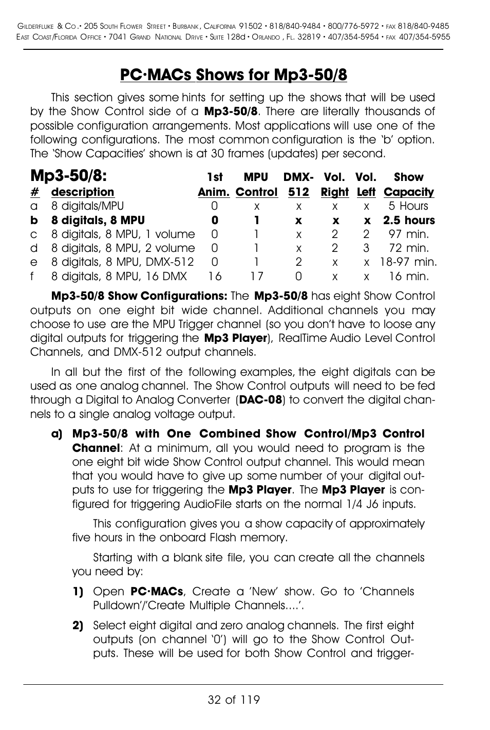 Pc•macs shows for mp3-50/8, Mp3-50/8 | Gilderfluke&Co Mp3-50 Audio & Show Controllers User Manual | Page 40 / 127