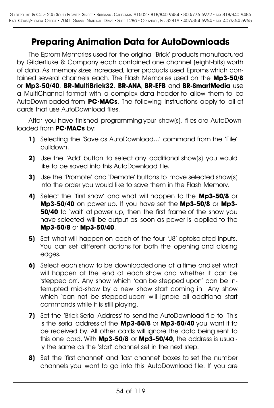 Preparing animation data for autodownloads | Gilderfluke&Co Mp3-50 Audio & Show Controllers User Manual | Page 62 / 127