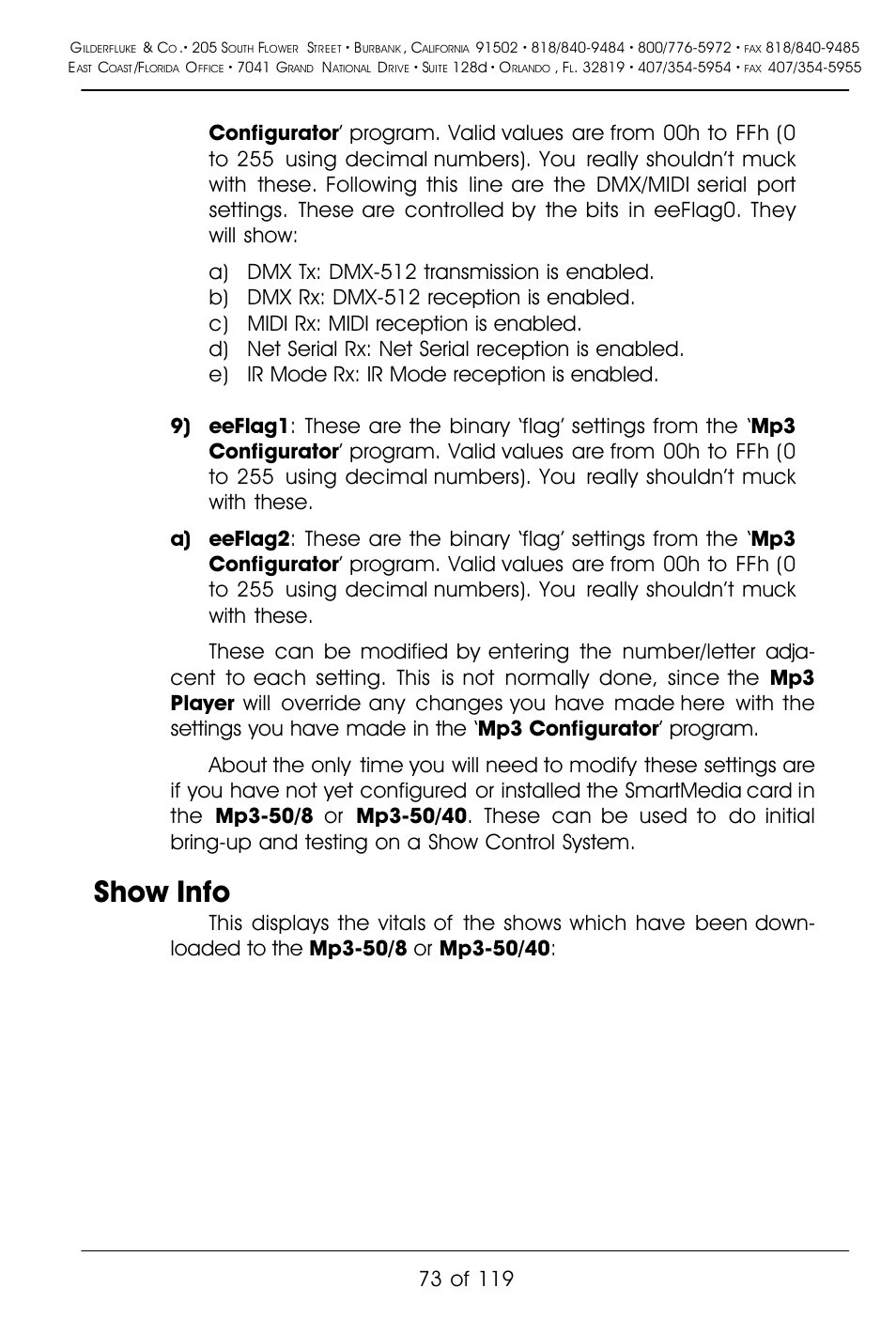 Show info | Gilderfluke&Co Mp3-50 Audio & Show Controllers User Manual | Page 81 / 127