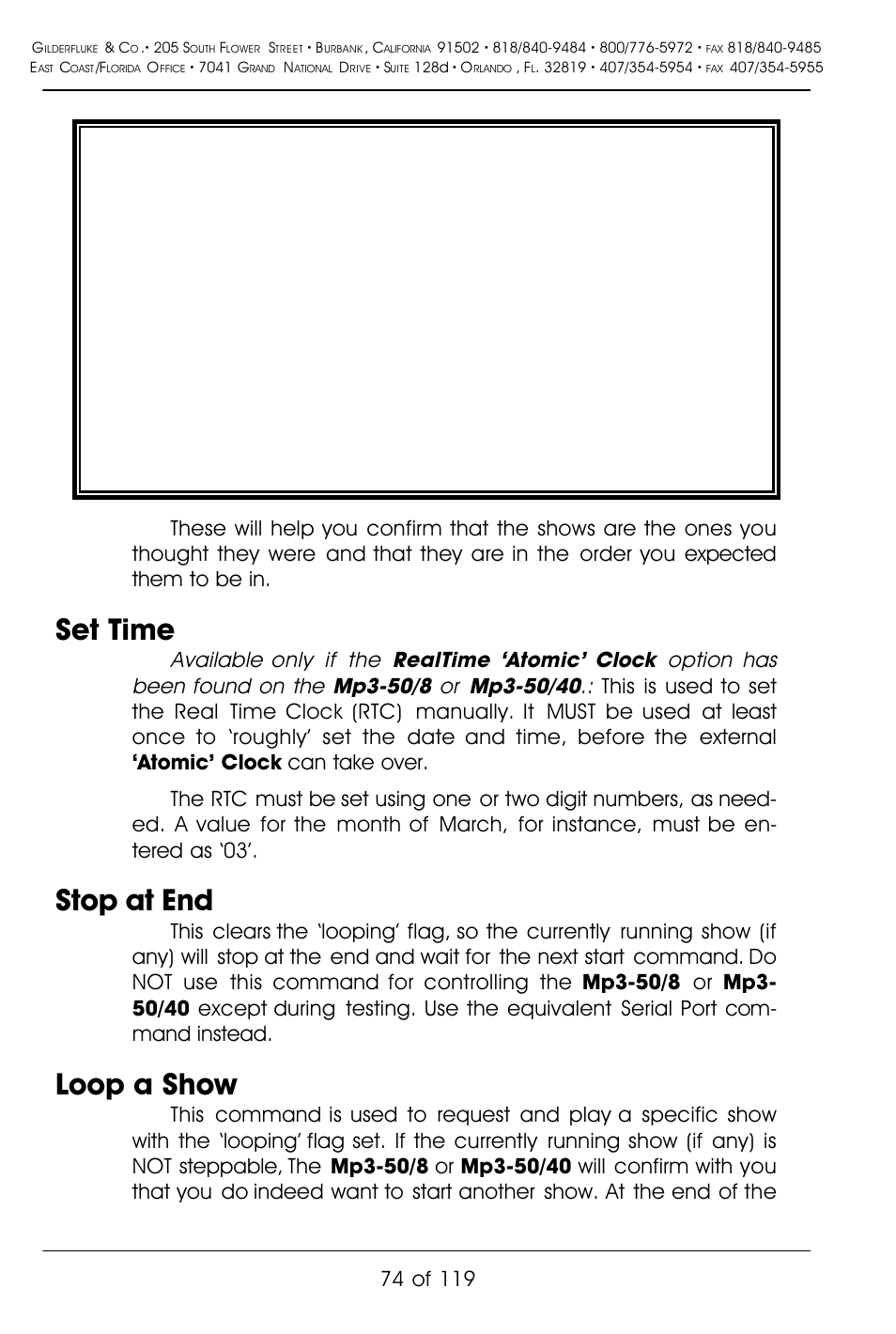 Set time, Stop at end, Loop a show | Gilderfluke&Co Mp3-50 Audio & Show Controllers User Manual | Page 82 / 127