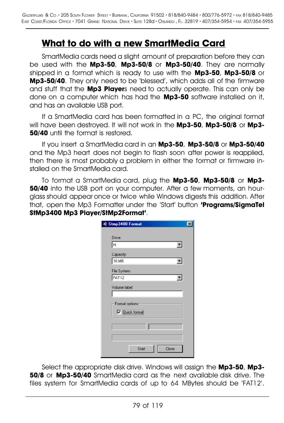 What to do with a new smartmedia card | Gilderfluke&Co Mp3-50 Audio & Show Controllers User Manual | Page 87 / 127