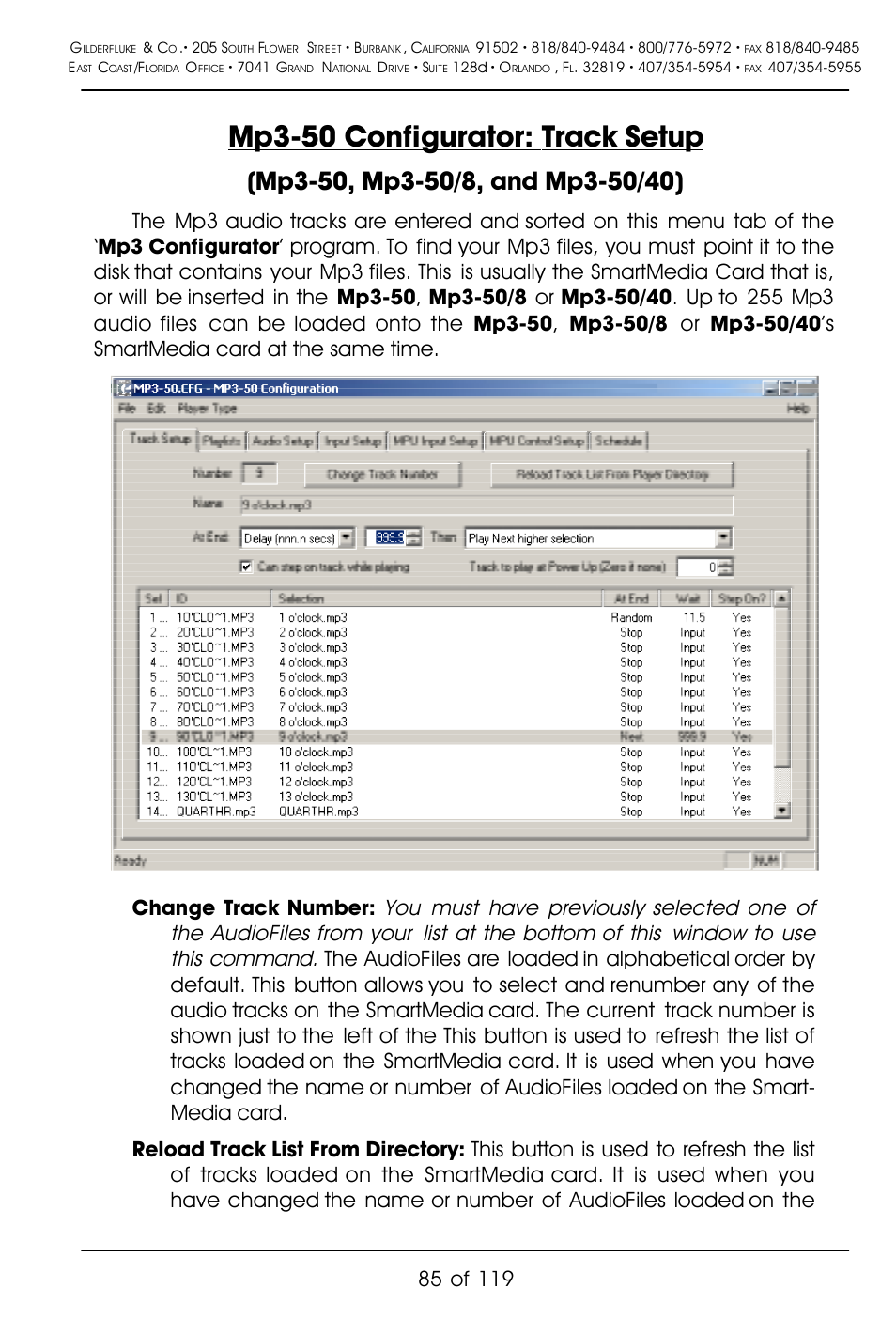 Mp3-50 configurator: track setup | Gilderfluke&Co Mp3-50 Audio & Show Controllers User Manual | Page 93 / 127
