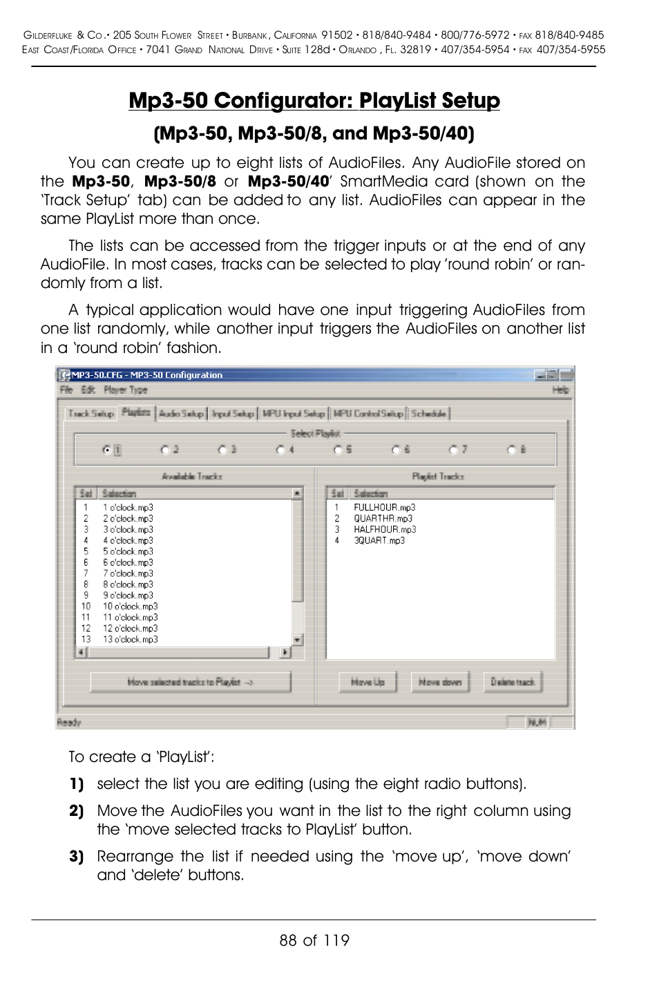 Mp3-50 configurator: playlist setup | Gilderfluke&Co Mp3-50 Audio & Show Controllers User Manual | Page 96 / 127