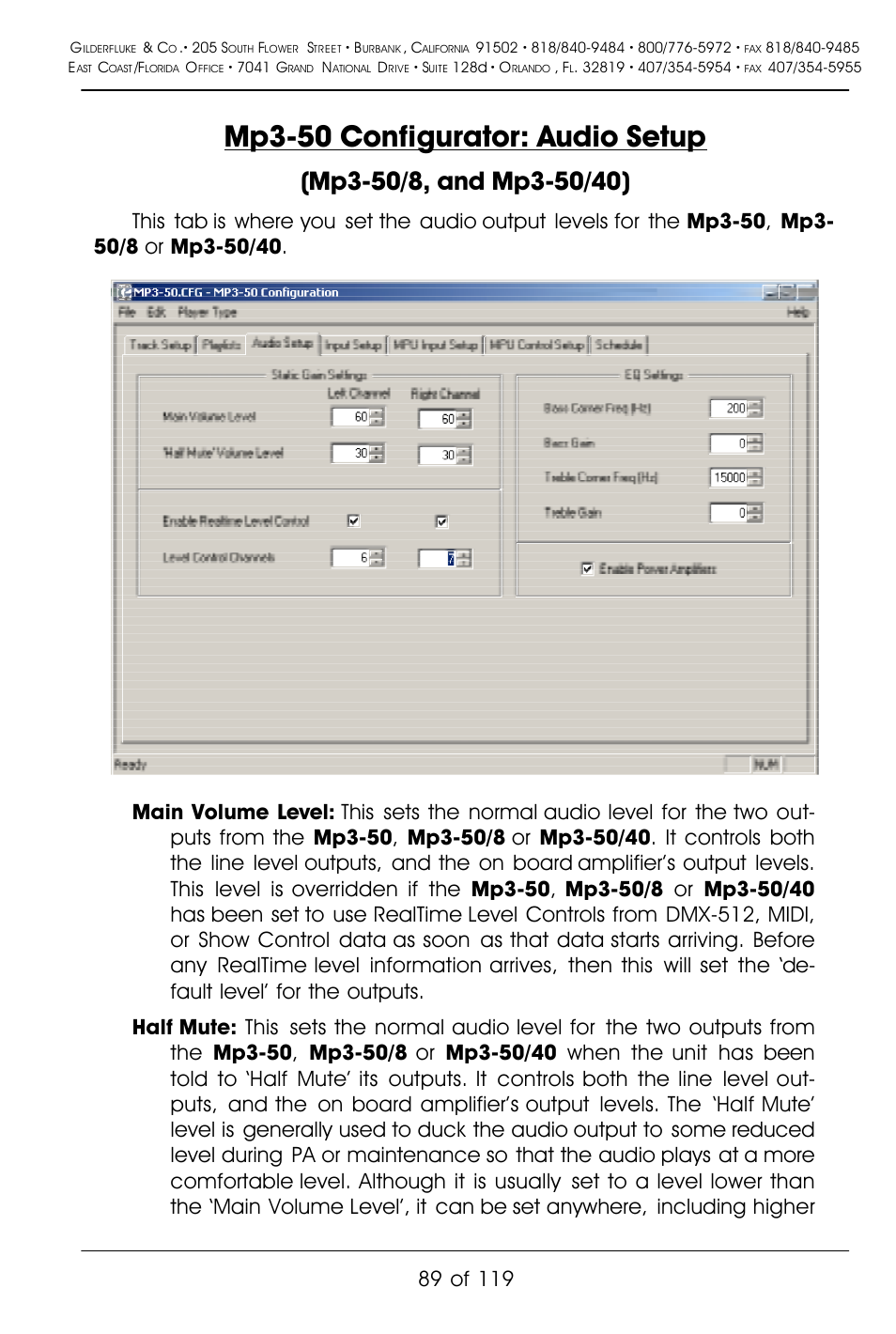 Mp3-50 configurator: audio setup | Gilderfluke&Co Mp3-50 Audio & Show Controllers User Manual | Page 97 / 127