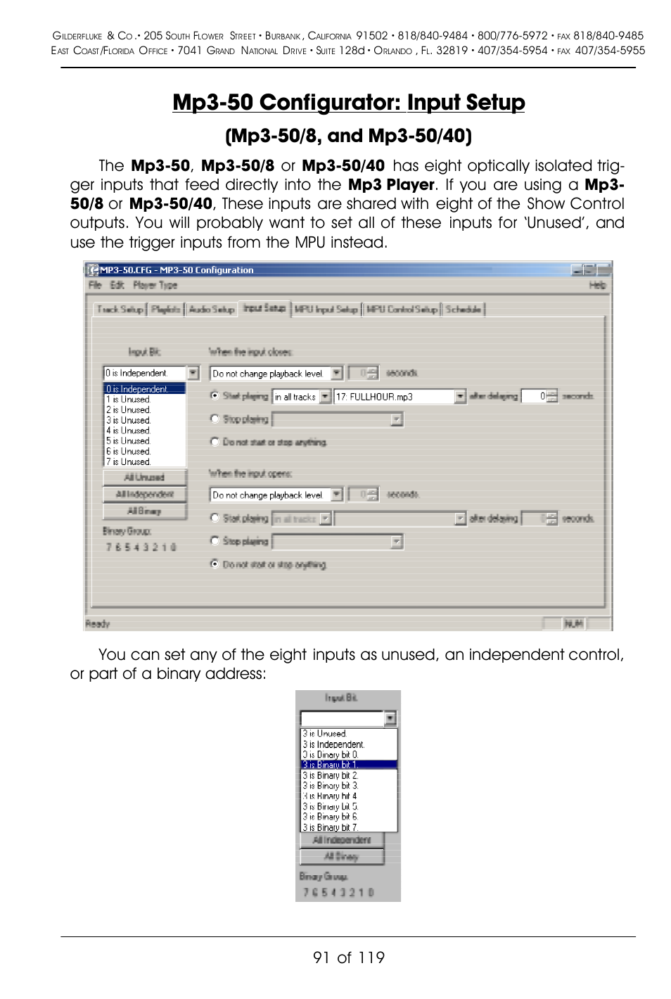 Mp3-50 configurator: input setup | Gilderfluke&Co Mp3-50 Audio & Show Controllers User Manual | Page 99 / 127