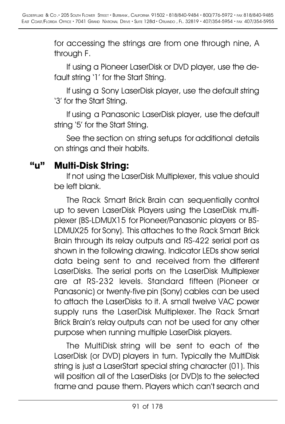 U” multi-disk string | Gilderfluke&Co 'Smart' Brick Animation Control System User Manual | Page 101 / 188
