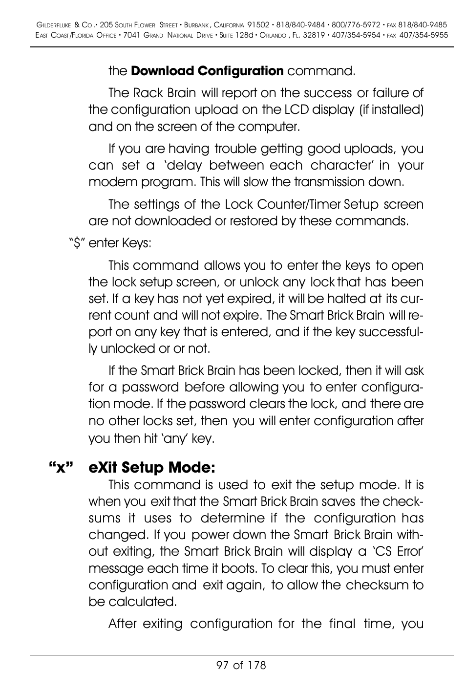 X” exit setup mode | Gilderfluke&Co 'Smart' Brick Animation Control System User Manual | Page 107 / 188